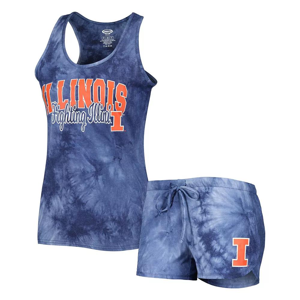 Women's Concepts Sport Navy Illinois Fighting Illini Billboard Tie-Dye Tank Top and Shorts Sleep Set, Size: Large, Blue Product Image