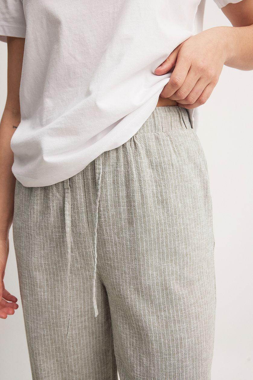 Striped Elastic Waist Linen Pants Product Image