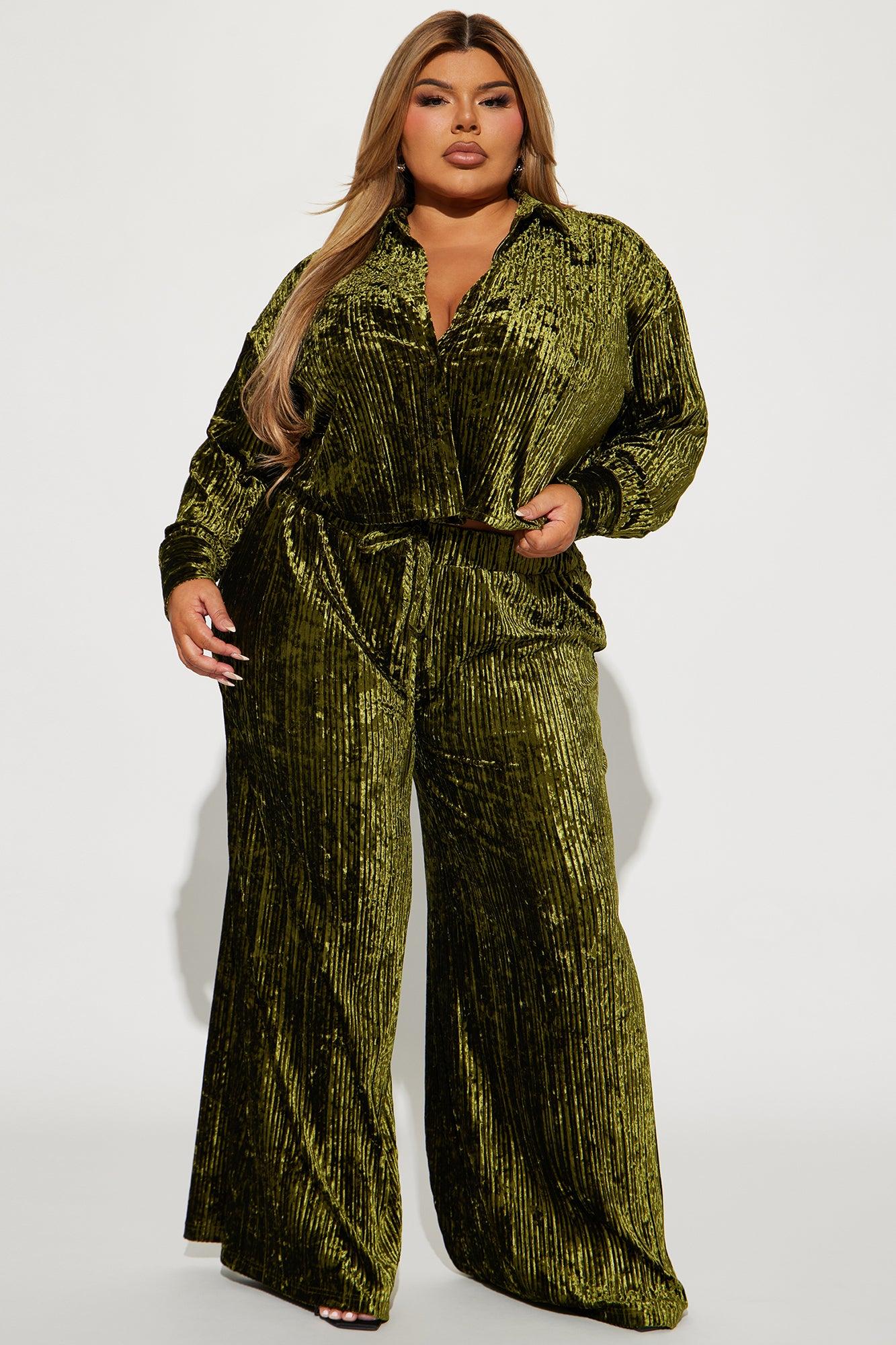 Masey Velvet Pant Set - Olive Product Image