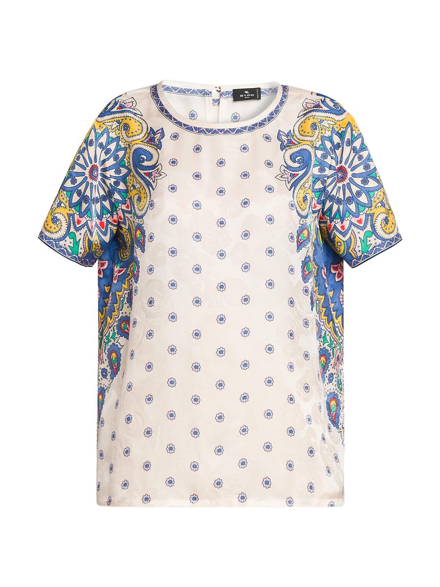 Womens Medallion Short-Sleeve Blouse Product Image