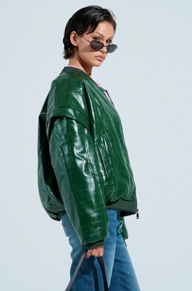 YOKON EMBOSSED FAUX LEATHER BOMBER Product Image