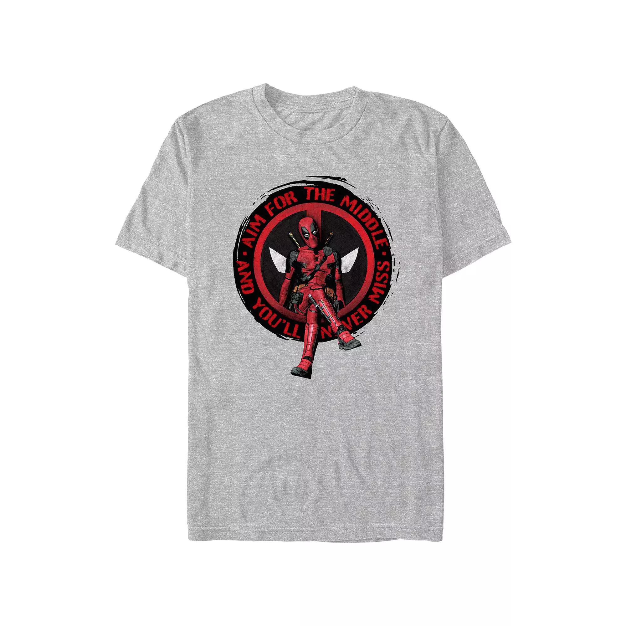 Men's Deadpool And Wolverine Aim for the Middle Logo Graphic Tee, Size: XXL, Athletic Grey Product Image