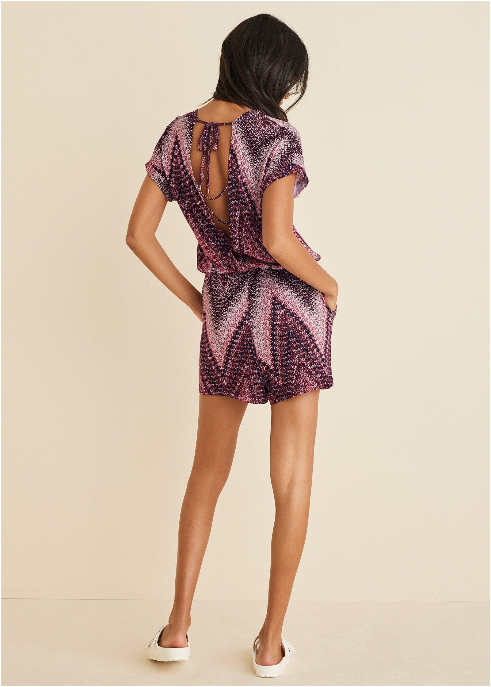 Open Back Romper - Burgundy Multi Product Image