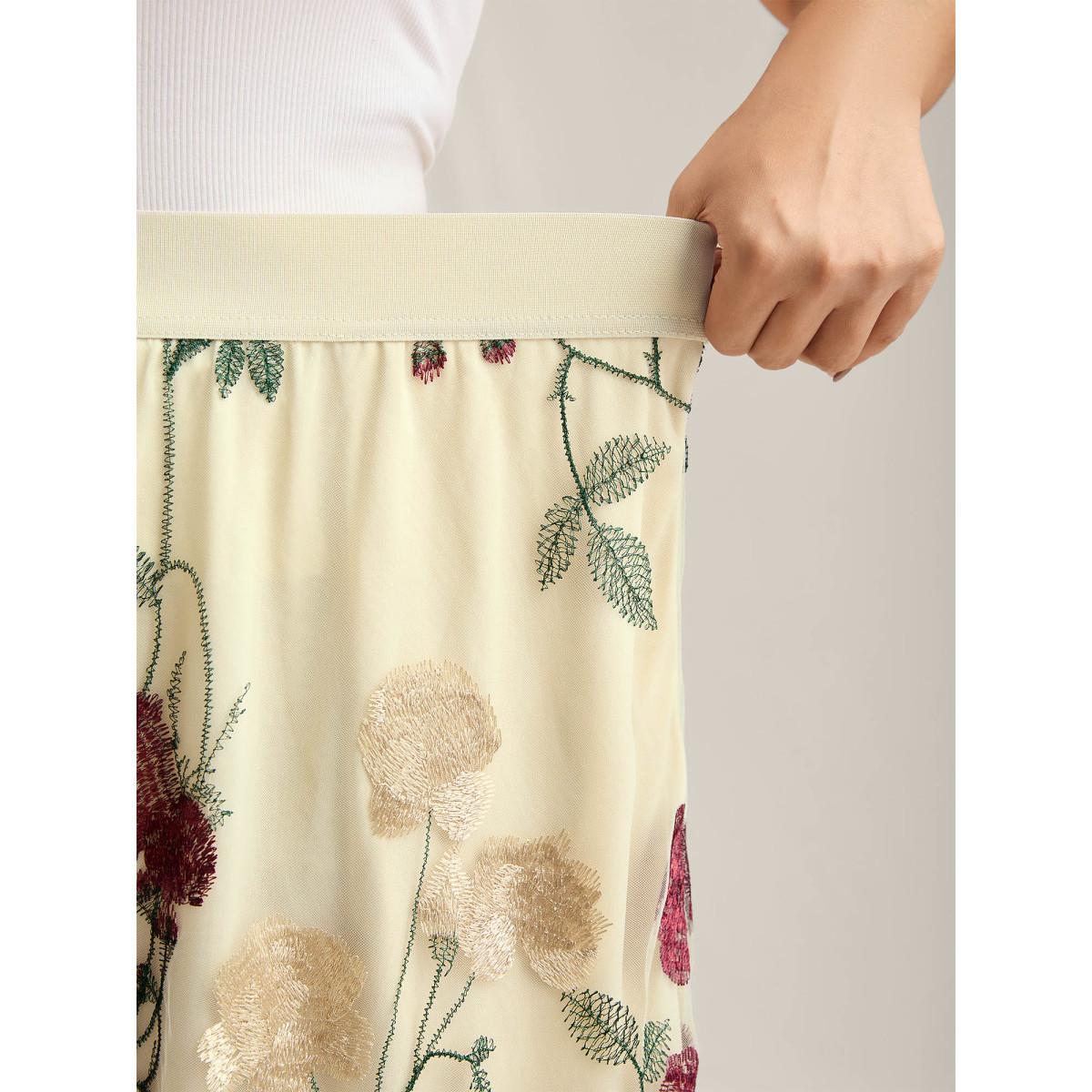 Plus Size Roses Forever Pleated Lined Midi Skirt Women Beige Elegant Gathered Bodycon Low stretch Slanted pocket Everyday-Elegant Skirts BloomChic 10/M Product Image