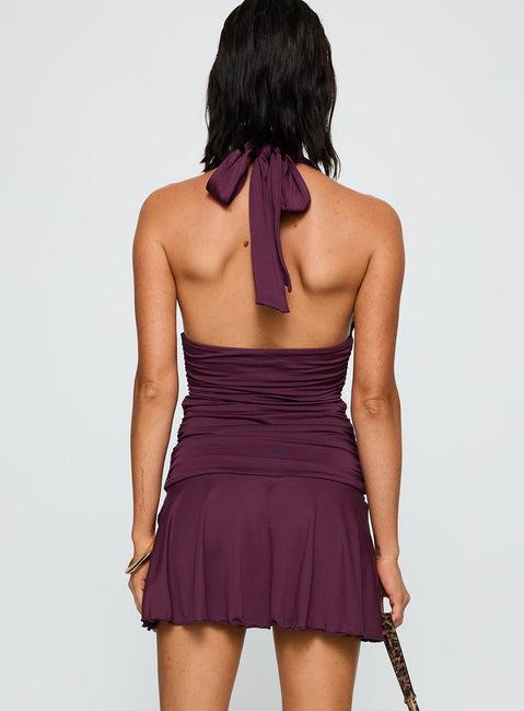 Intrigue Halter Mini Dress Plum Product Image