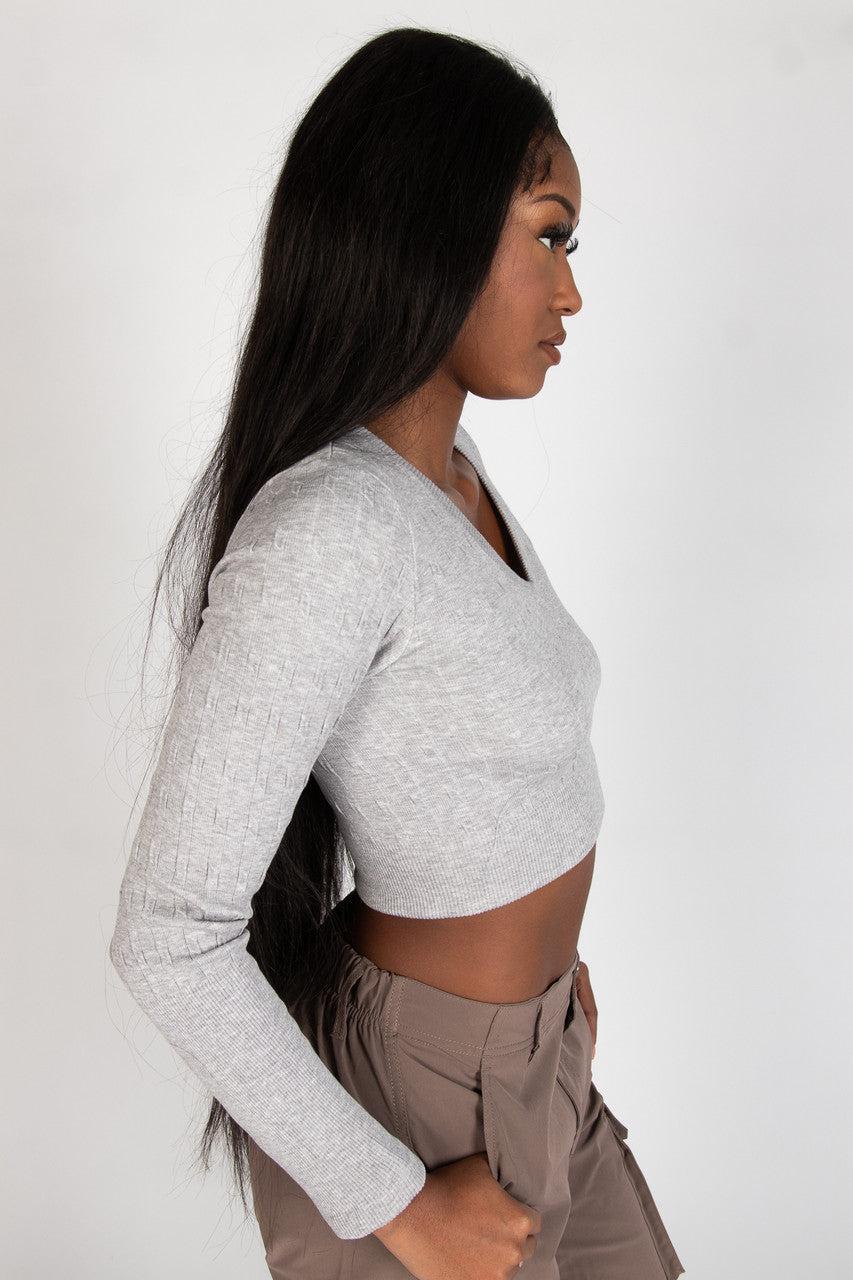 Cable Knit V Neck Crop Top Product Image