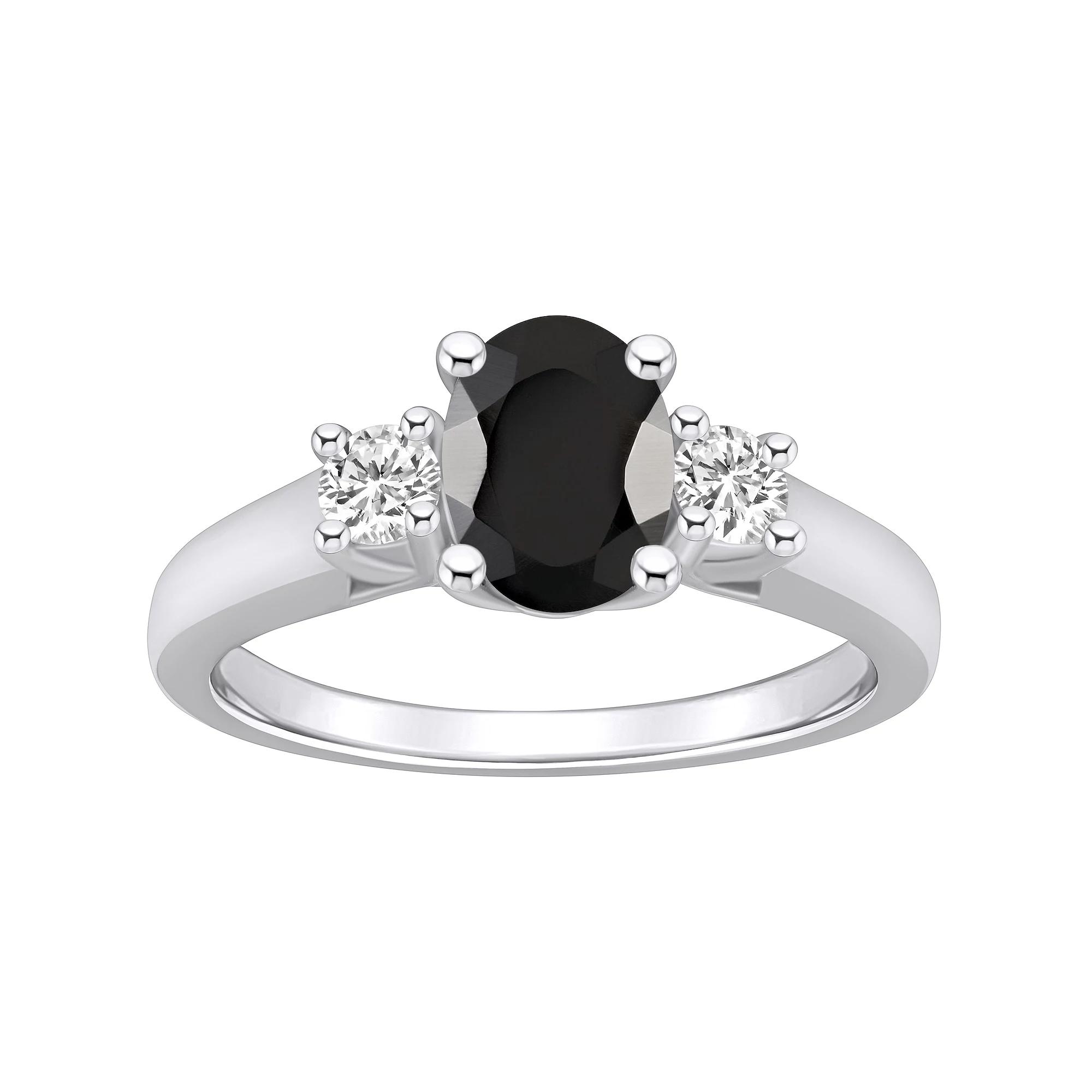 Alyson Layne 14k White Gold Oval Cut Onyx & 1/4 Carat T.W. Diamond Ring, Women's, Size: 7, Black Product Image