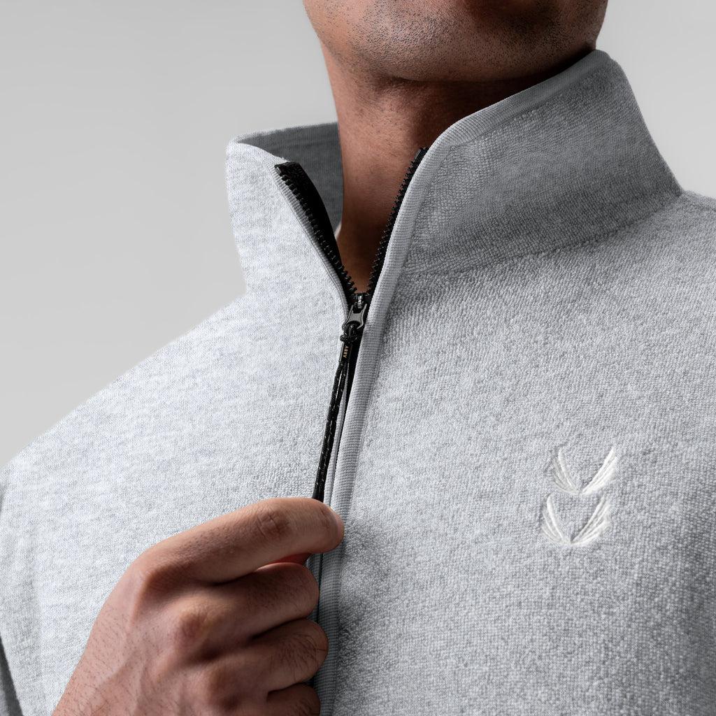 1057. Towel Terry Quarter Zip Oversized Tee - Heather Grey Product Image