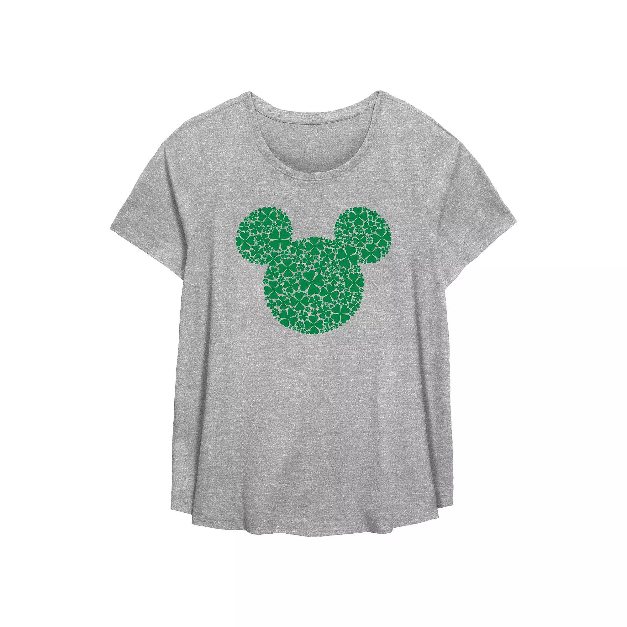 Disneys Mickey Mouse Shamrock Print Head Plus Size Flowy Graphic Tee, Womens Grey Gray Product Image