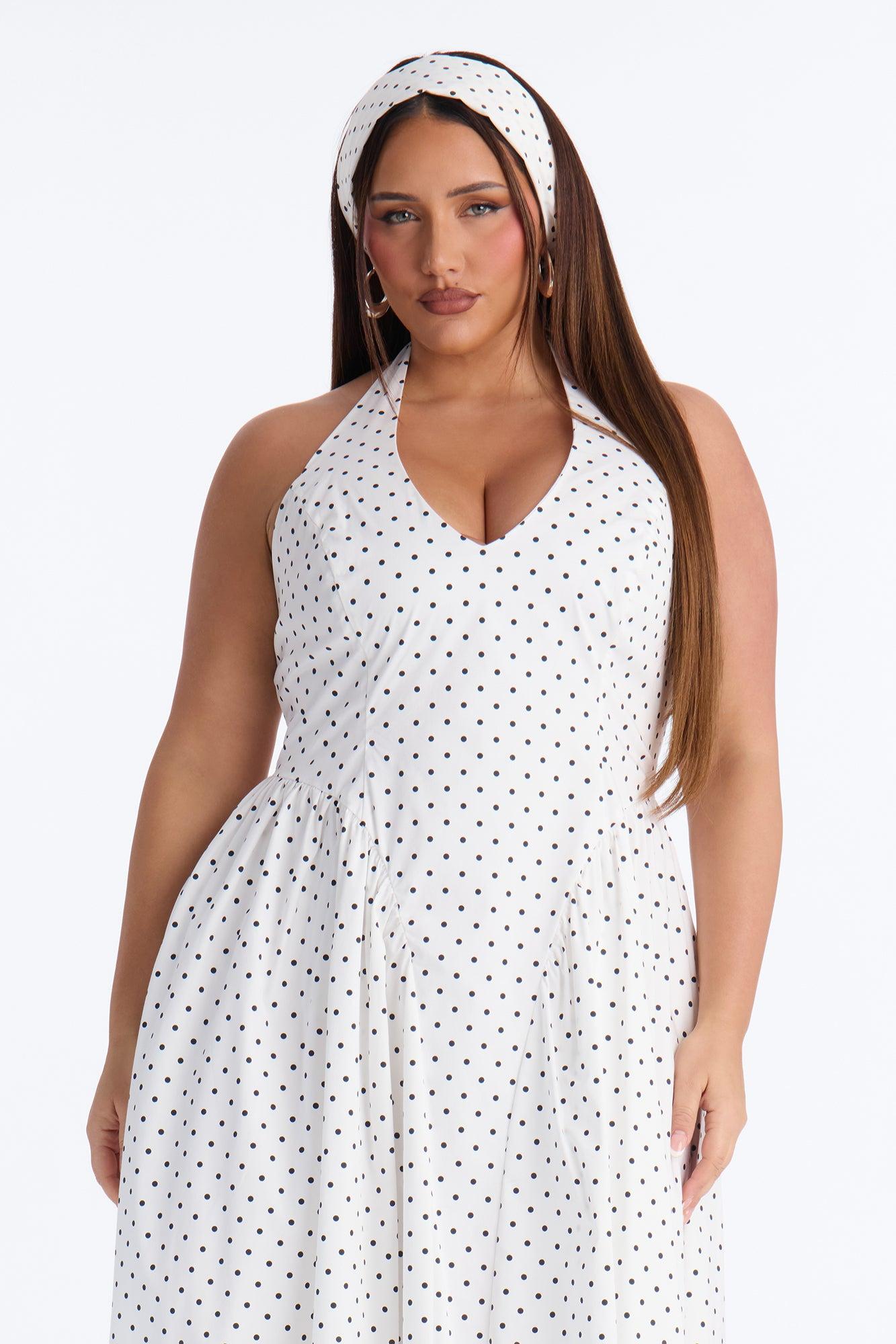 Mara Corset Polka Dot Midi Dress - White/Black Female Product Image