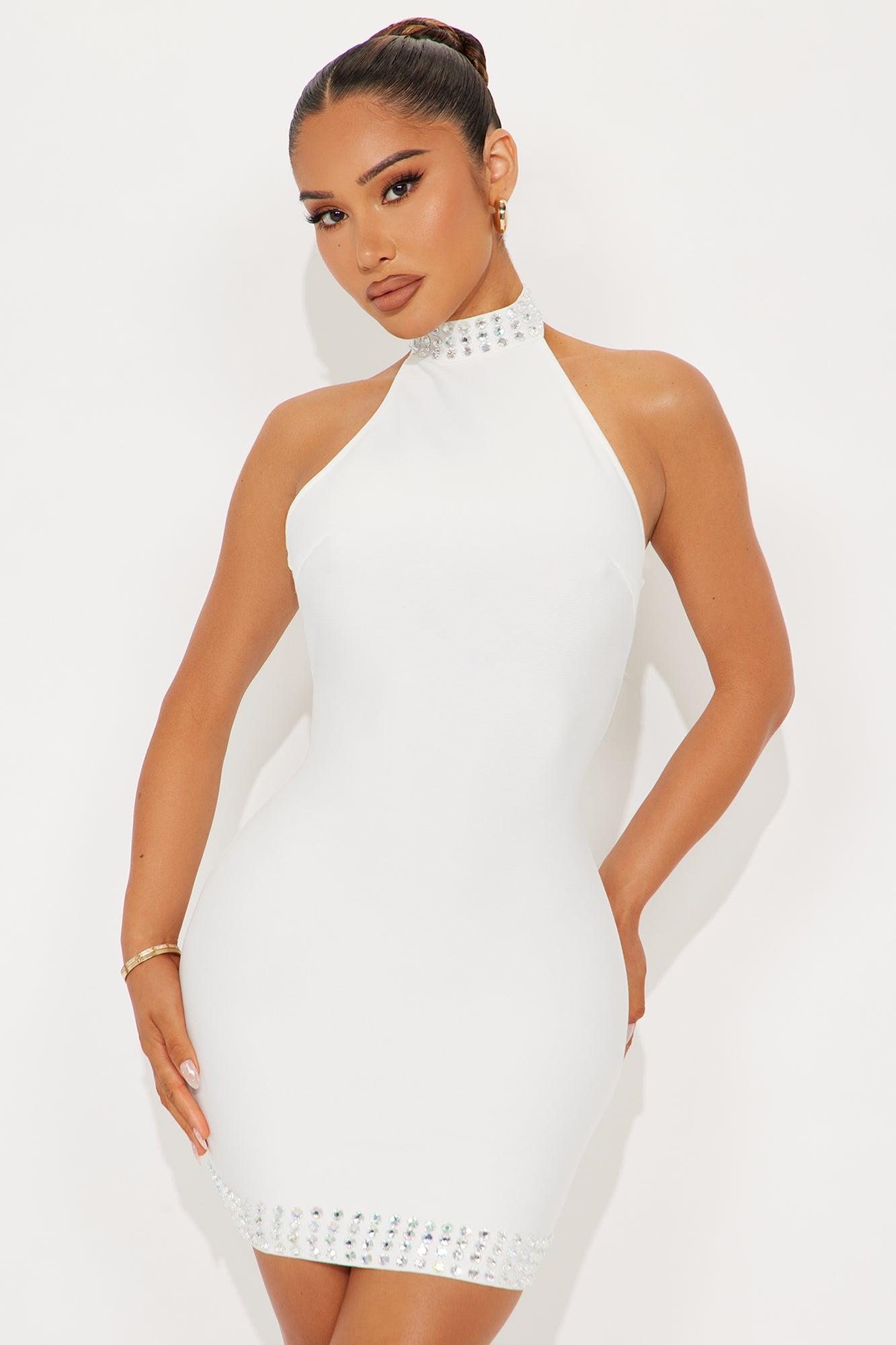 Bling Bling Rhinestone Bandage Mini Dress - White Female Product Image