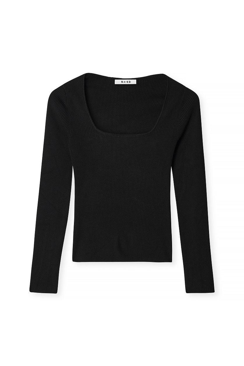 Ribbed Knitted Square Neck Top Product Image