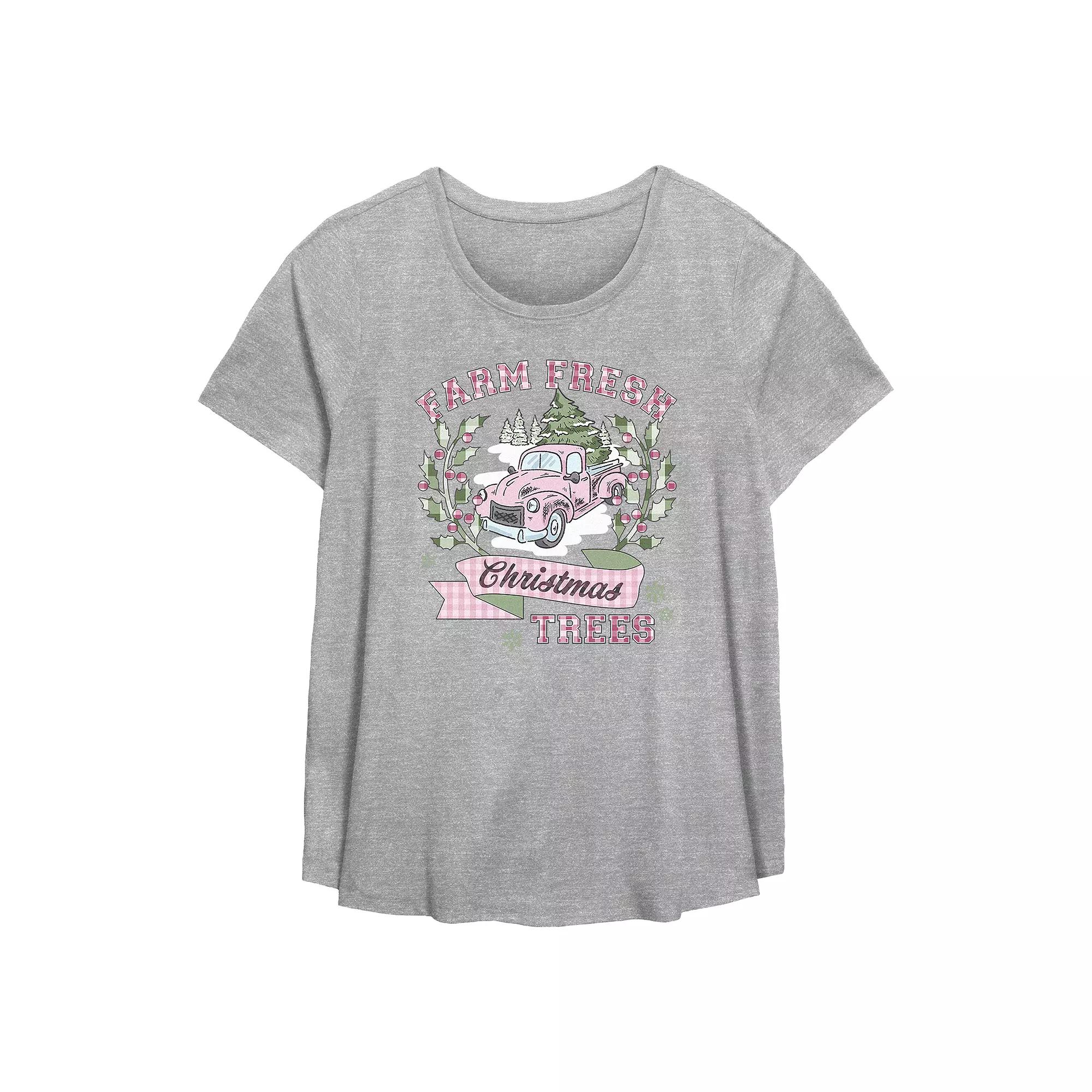 Plus Size Farm Fresh Christmas Trees Flowy Graphic Tee, Women's, Size: 4XL, Grey Gray Product Image