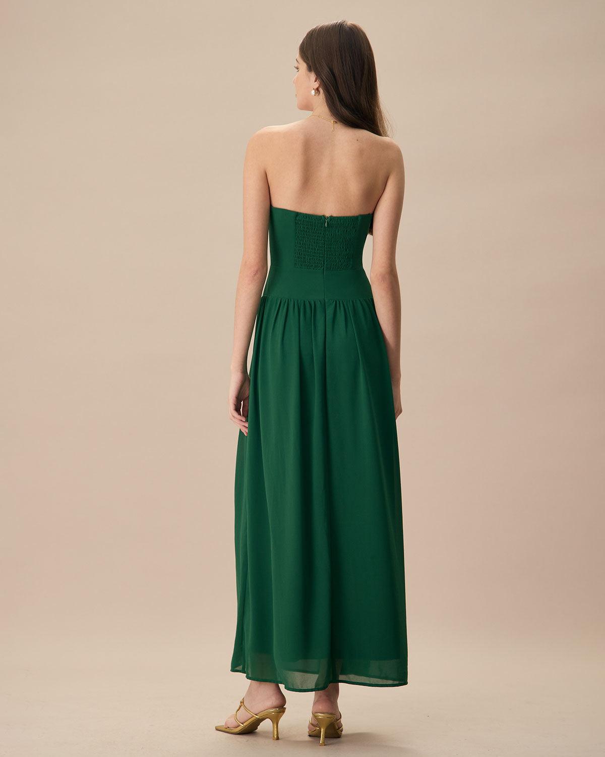 The Green Sweetheart Neck Ruched Maxi Dress Product Image