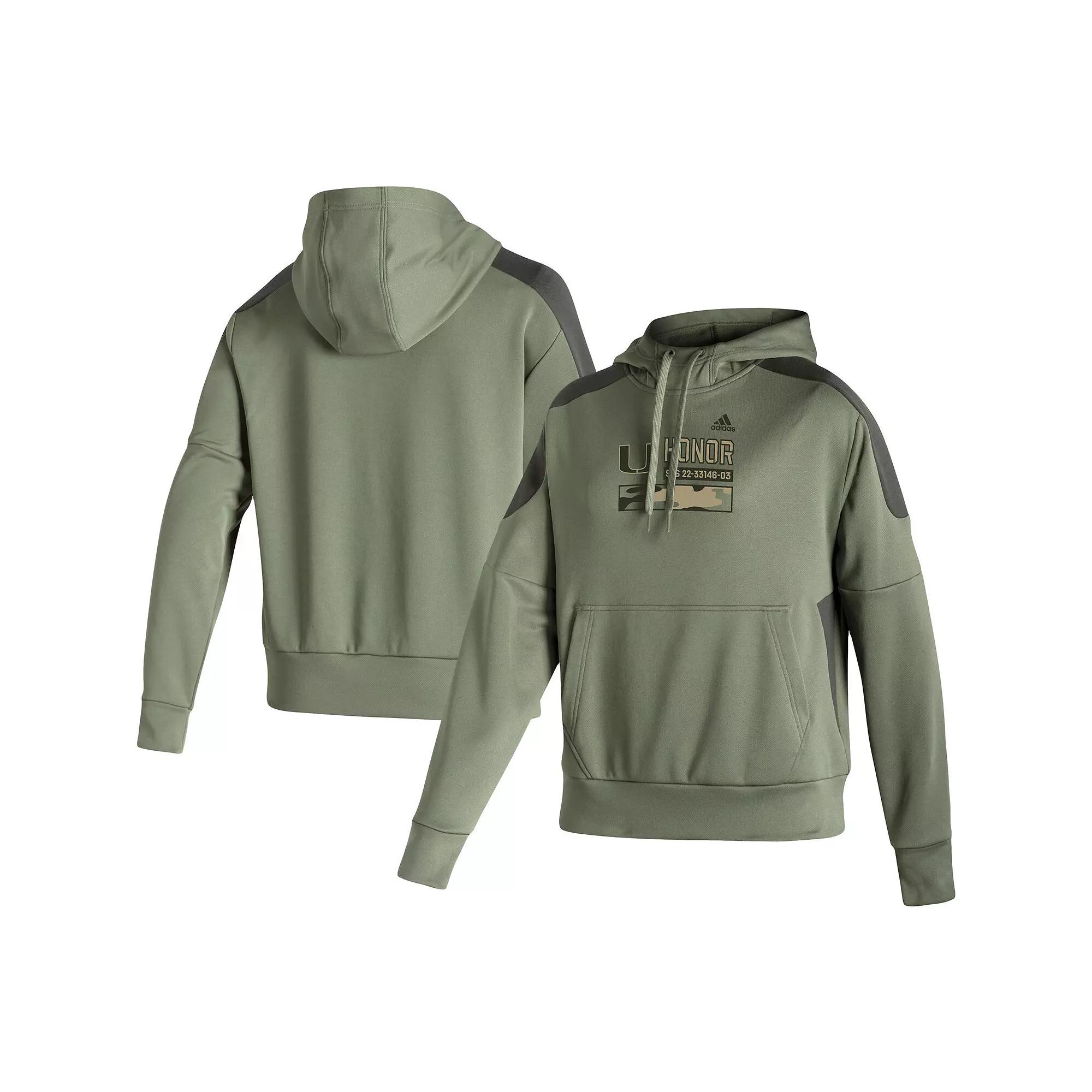 Women's adidas Olive Nebraska Huskers Salute to Service Military Appreciation Pullover Hoodie,  Product Image