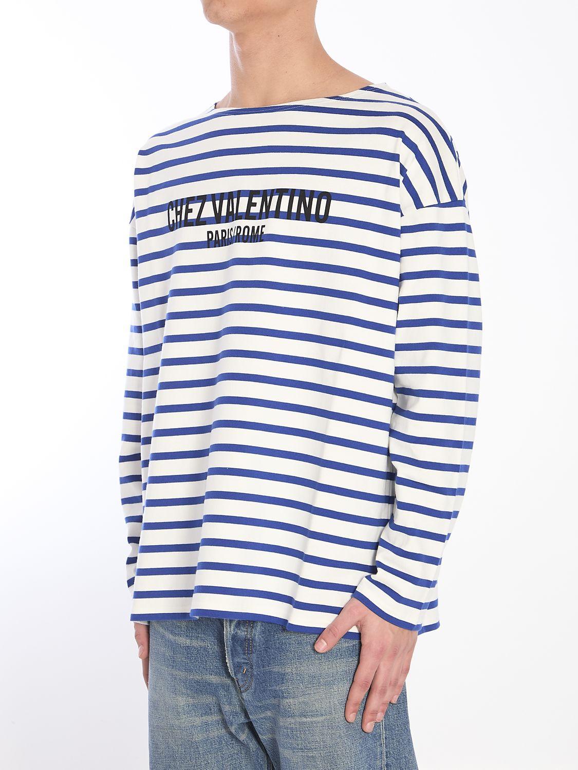 VALENTINO Garavani Men Embroidered Cotton T-shirt In Stripped Product Image