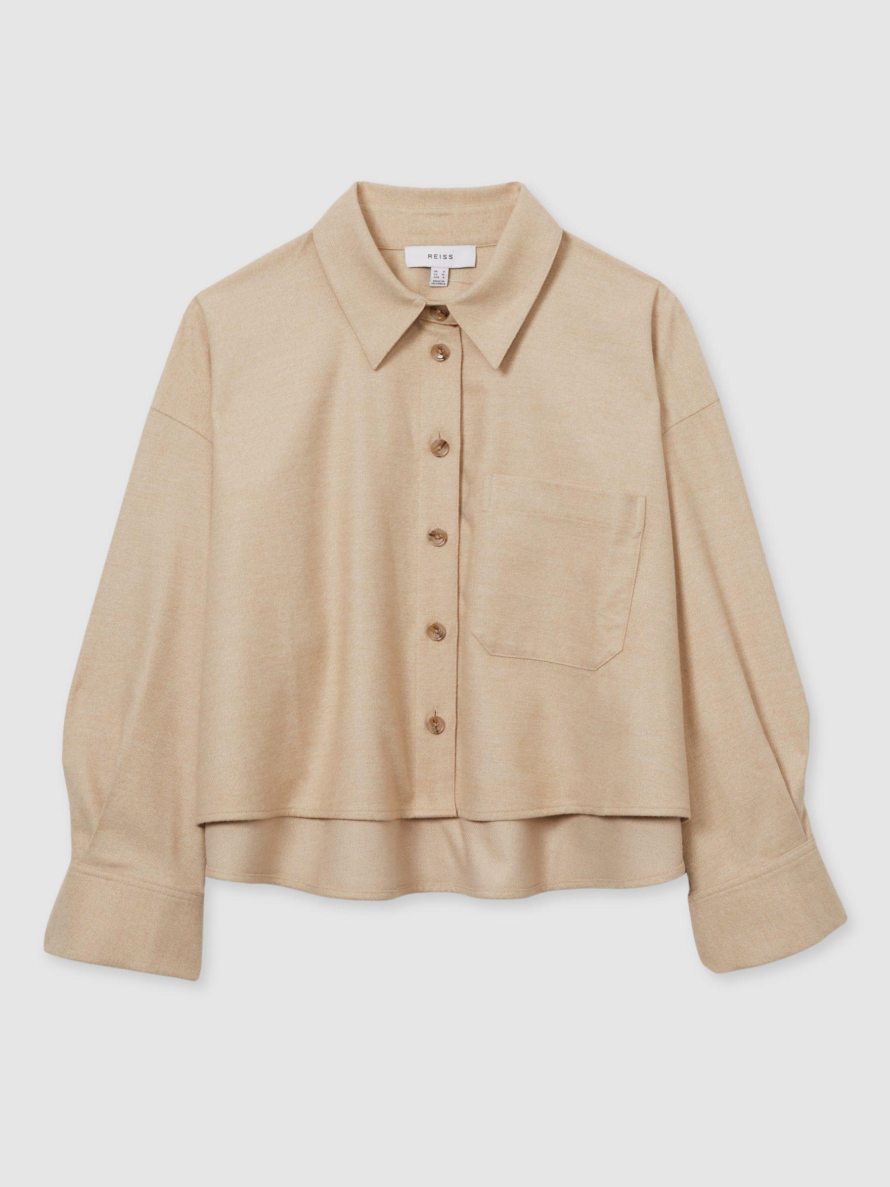 Cropped Flannel Shirt in Stone Product Image