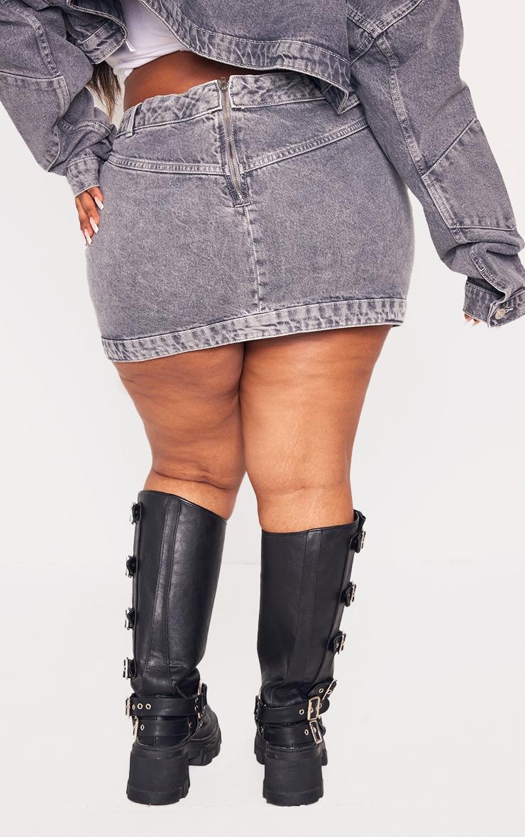 Plus Grey Washed Curved Hem Denim Mini Skirt Product Image