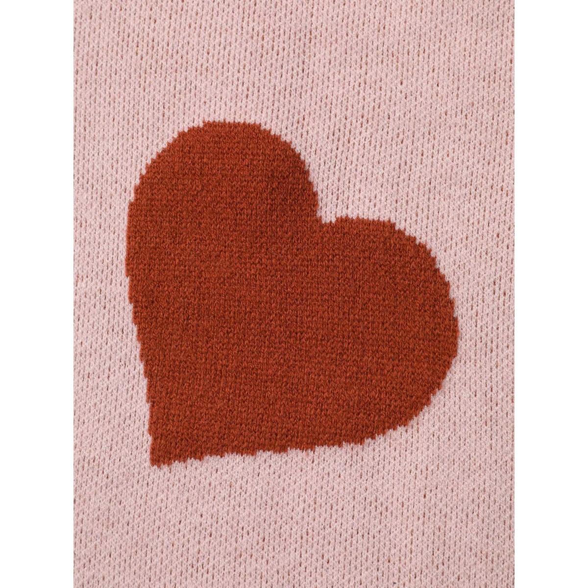 Plus Size V-Neck Heart Jacquard Contrast Pullover Nudepink Women Playful Loose Long Sleeve V-neck Casual Pullovers BloomChic 22-24/3X Product Image
