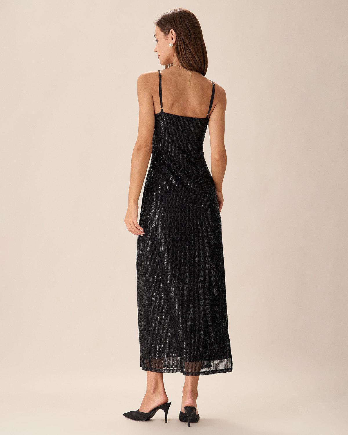 Black Sequin Bodycon Slit Maxi Dress Product Image