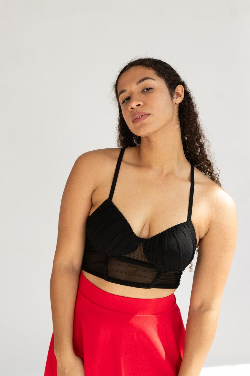 Black Mesh Bustier Crop Top Product Image