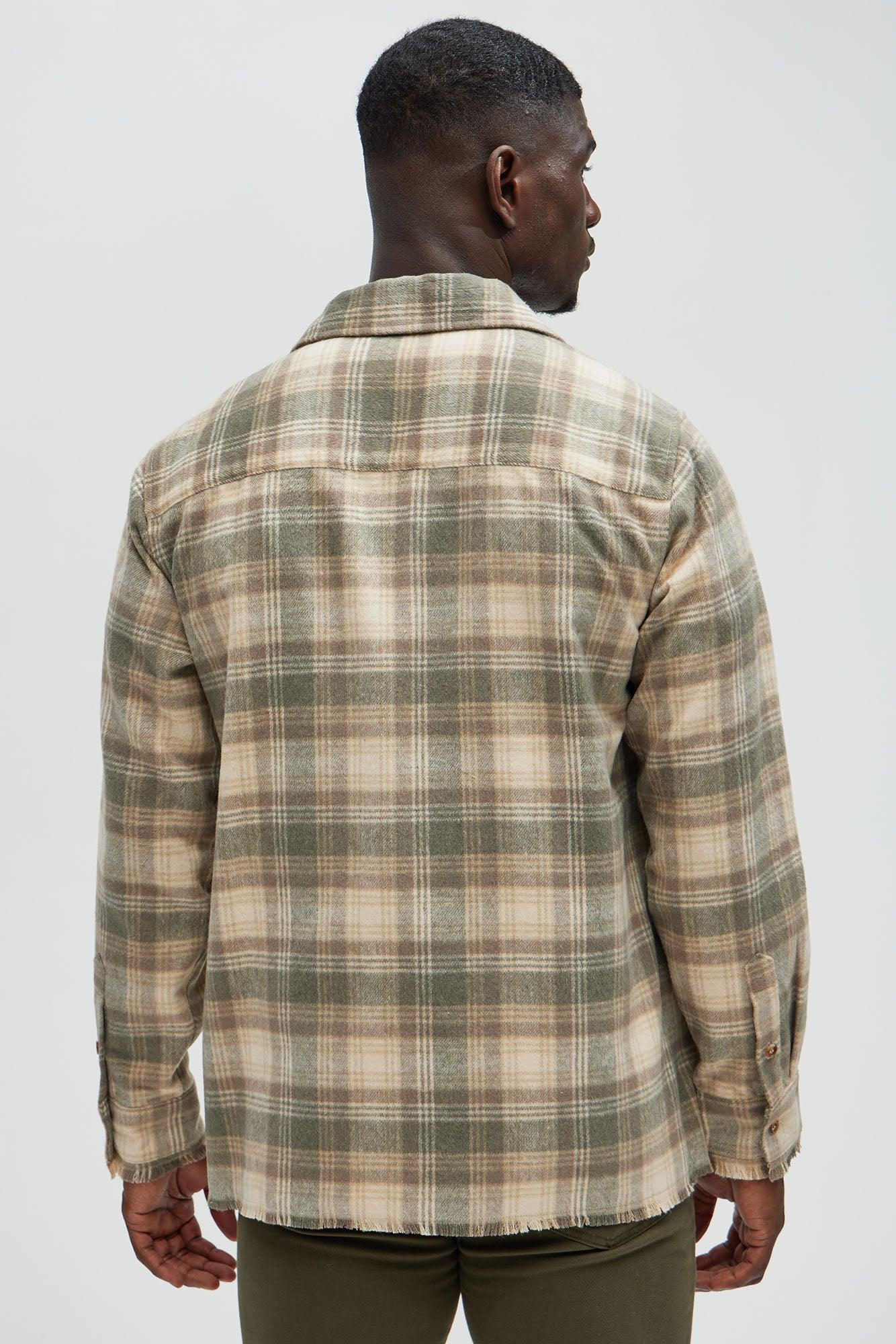 Victory Frayed Flannel Button Up Shirt - Taupe Product Image