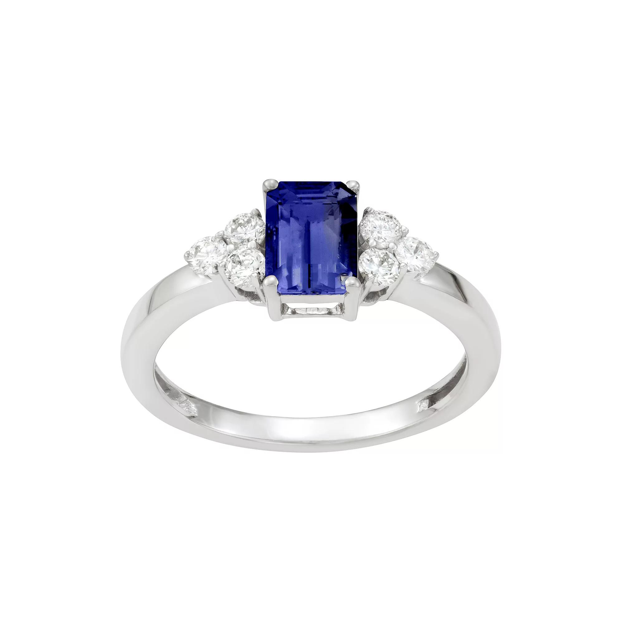 HDI 10k White Gold 1/3 Carat T.W. Diamond & Tanzanite Ring, Women's,  Product Image