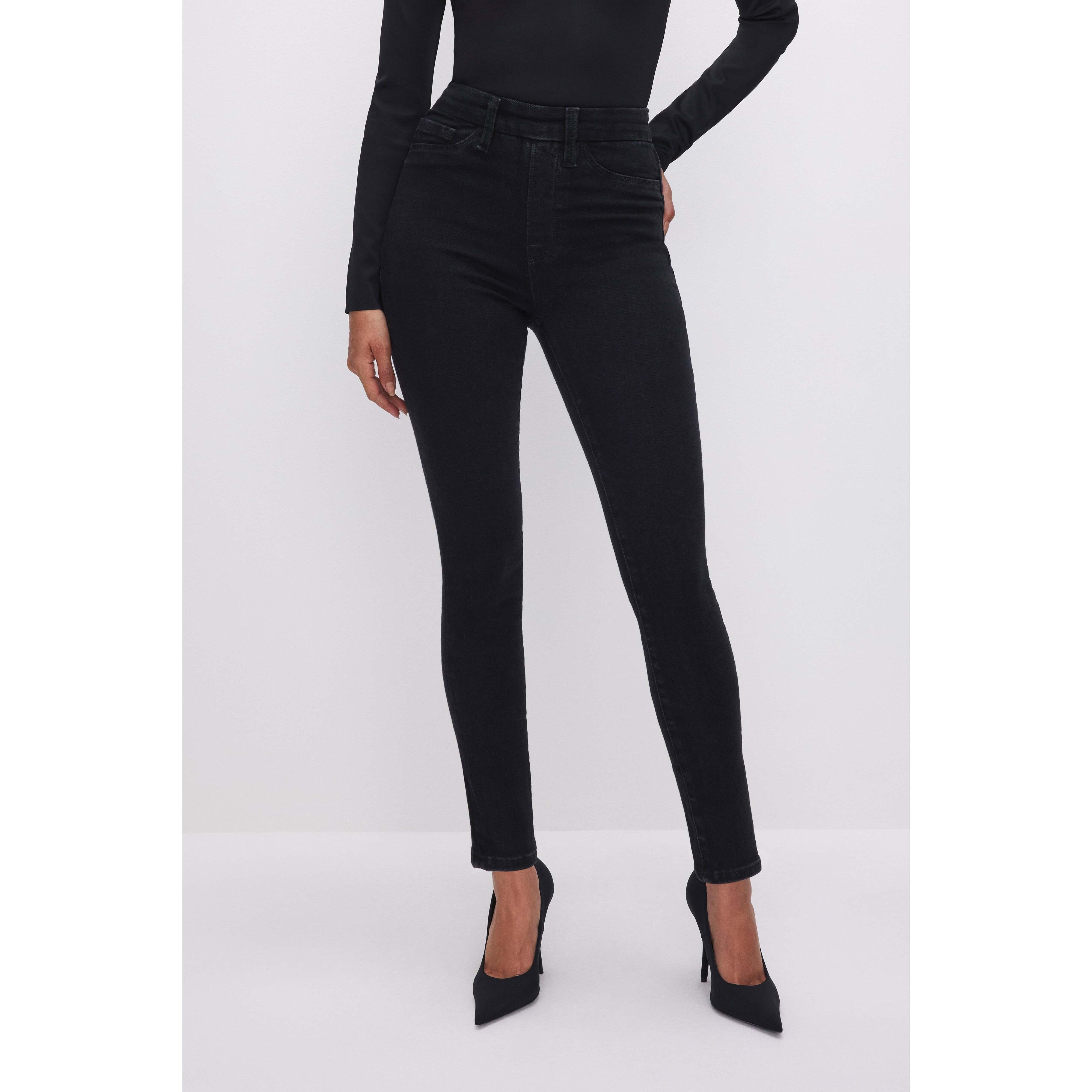 Womens Power Stretch Pull-On Skinny Jeans High Waisted Skinny Jeans | Black, Size Small | Good American by Khlo Kardashian Product Image