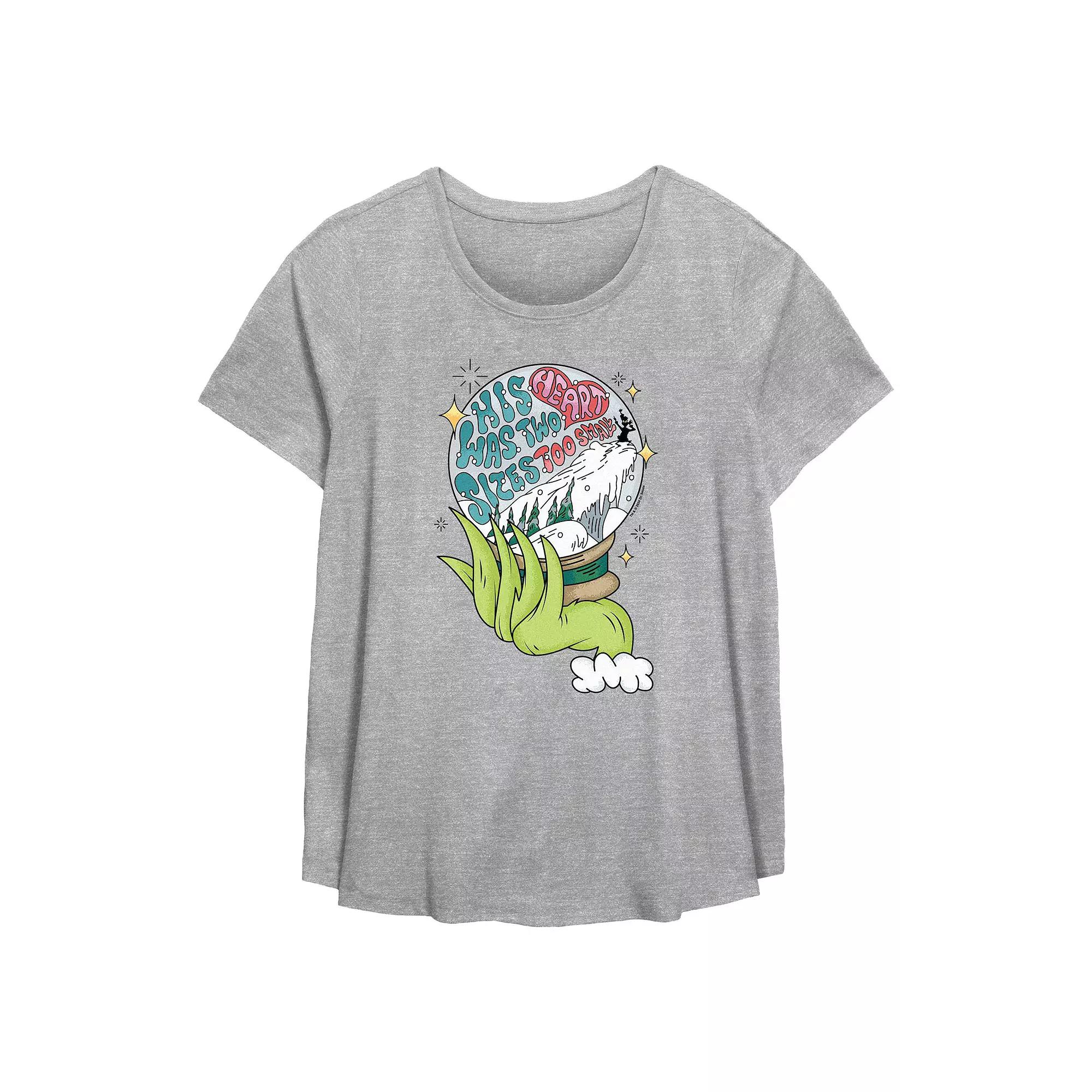 Plus Size Dr. Seuss Grinch His Heart Was Two Sizes Too Small Snow Globe Flowy Graphic Tee, Women's, Size: 2XL, Grey Gray Product Image
