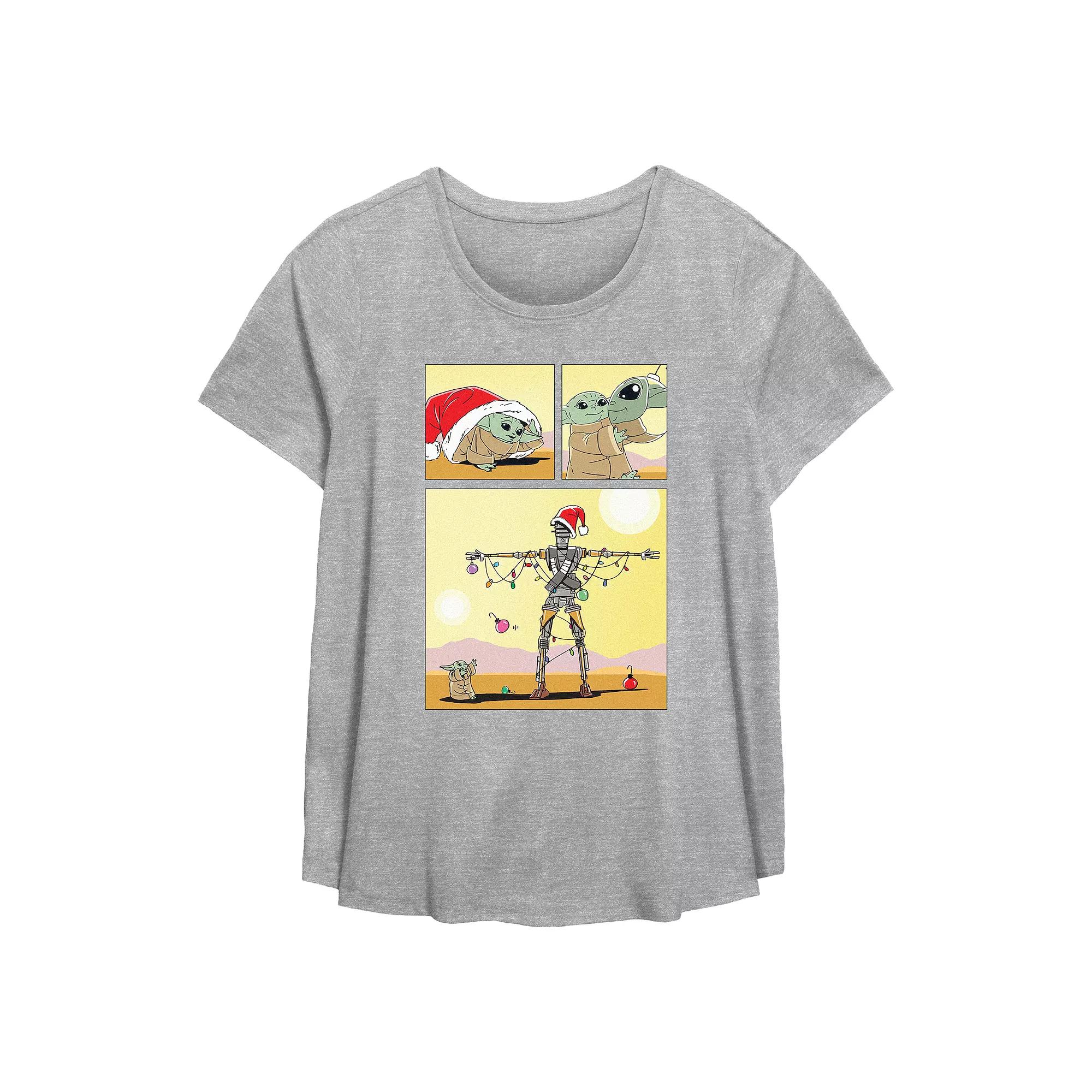 Plus Size Star Wars The Mandalorian The Child Christmas Robot Flowy Graphic Tee, Womens Grey Gray Product Image