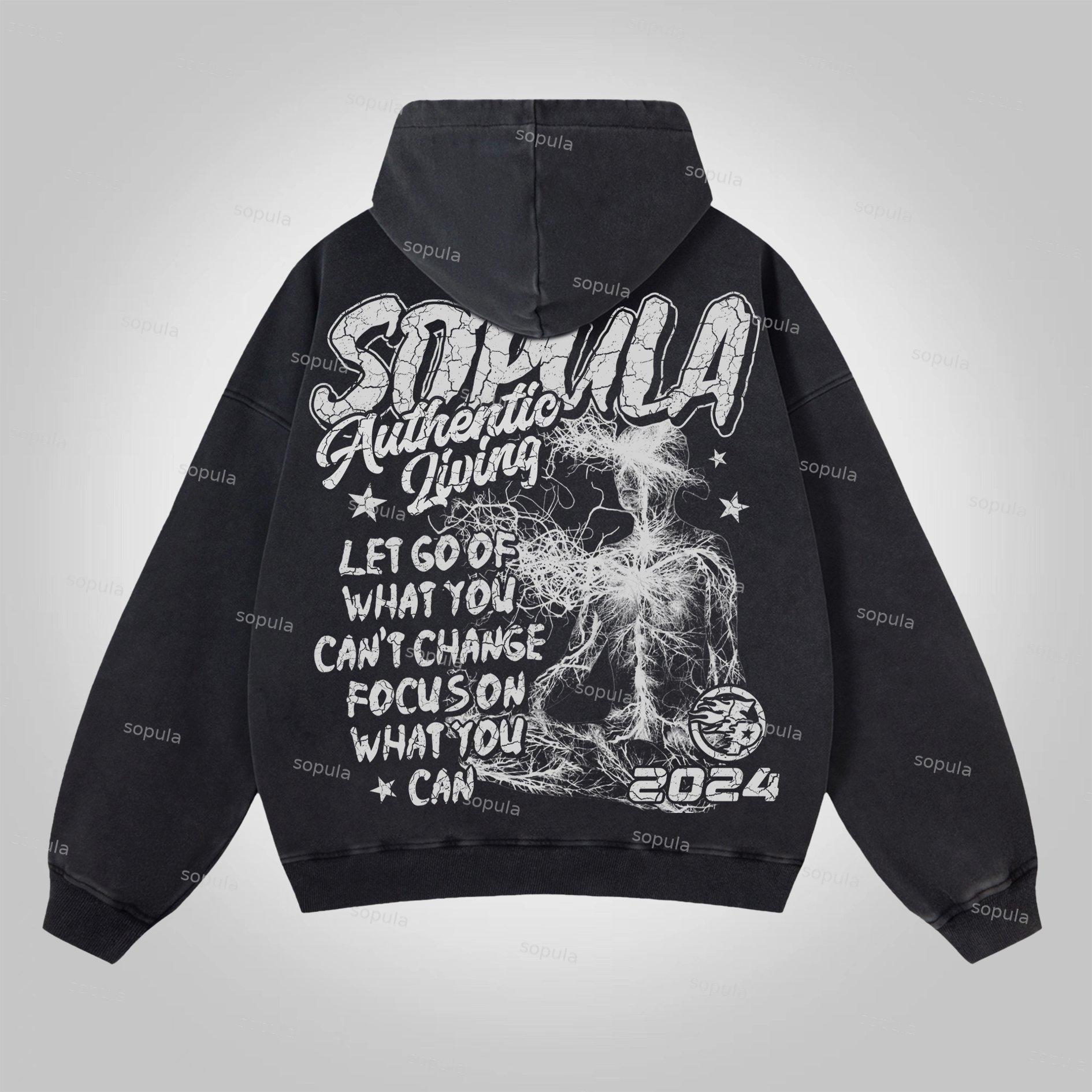Sopula Faith In Jesus Collage Vintage Graphics Acid Washed Oversized Zip-Up Hoodie Product Image