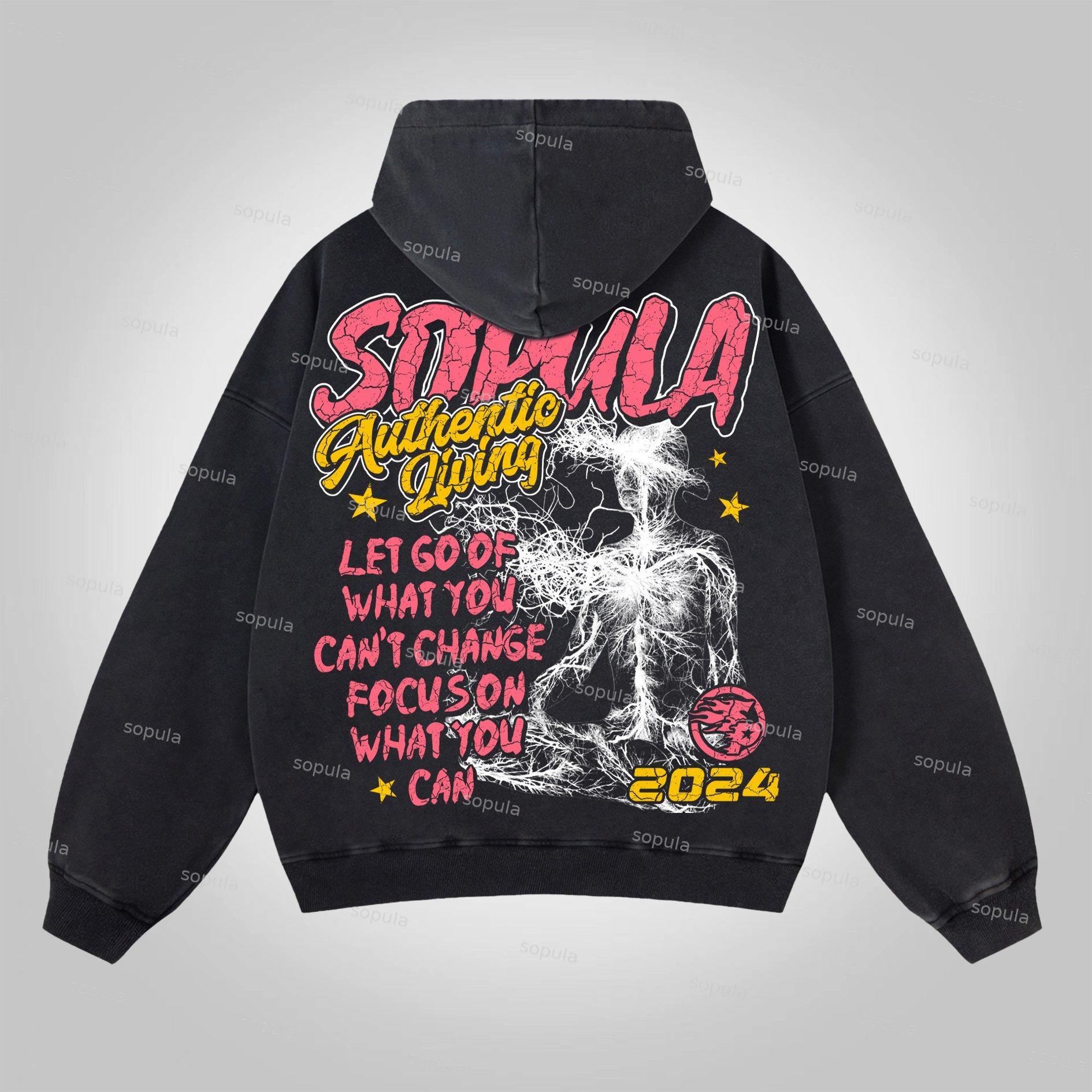 Sopula Faith In Jesus Collage Vintage Graphics Acid Washed Oversized Zip-Up Hoodie Product Image