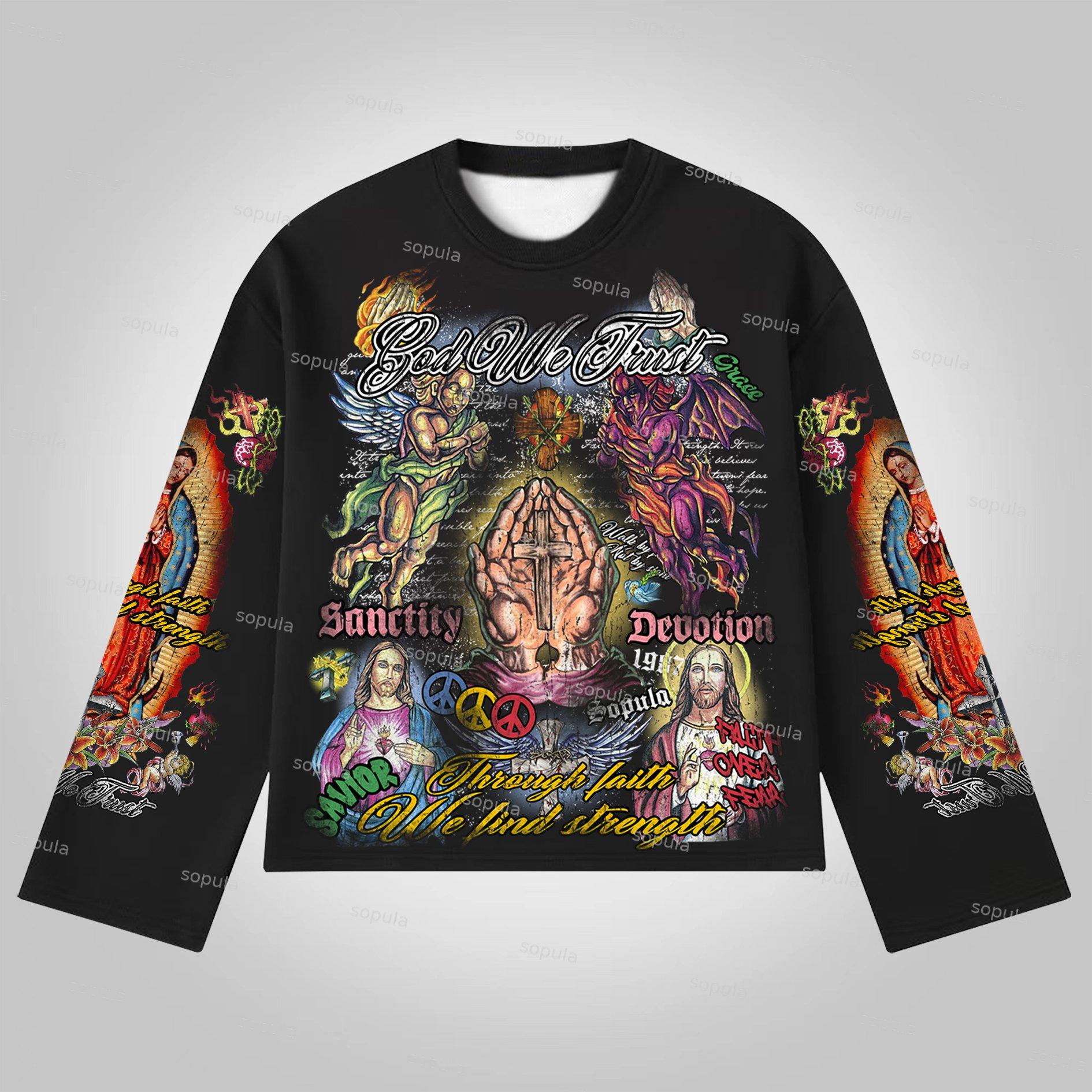 Sopula Faith In Jesus Collage Vintage Graphics Long Sleeve T-Shirt Product Image