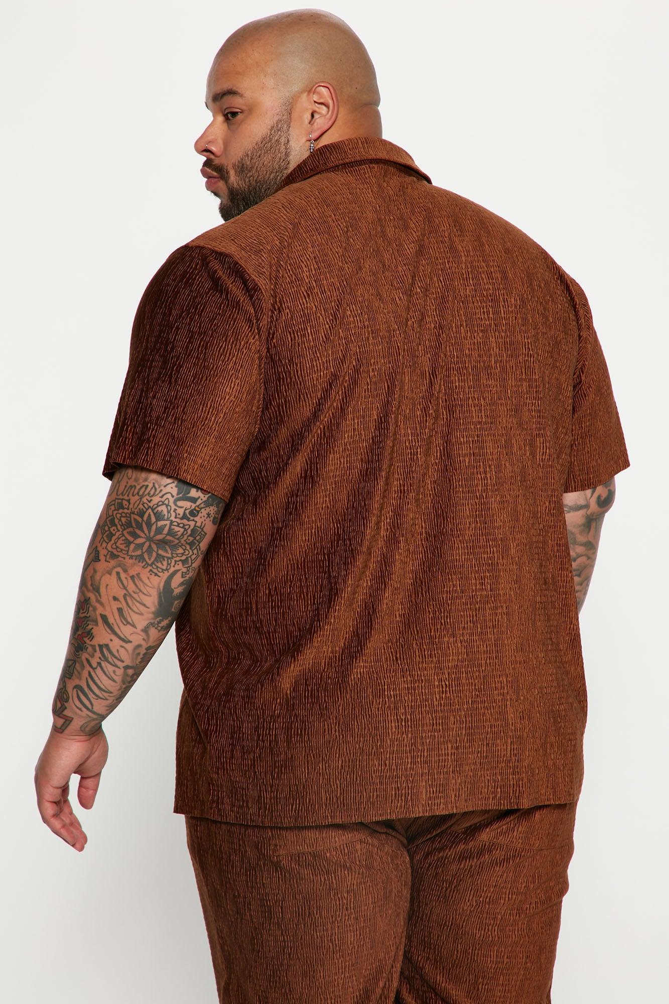 Wavy Textured Short Sleeve Cuban Shirt - Chocolate Product Image