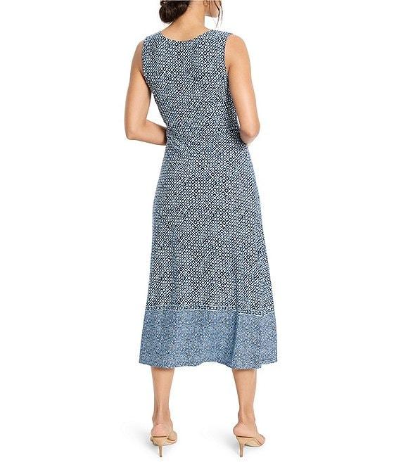NIC + ZOE Ella Coastal Geo Knit V-Neck Sleeveless Fit-And-Flare Midi Dress Product Image