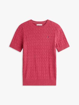 Short-Sleeve Cable Knit Sweater Product Image
