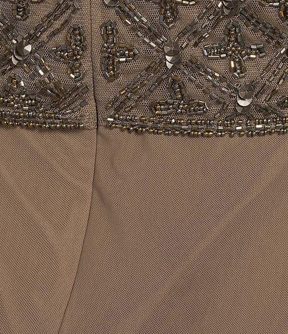 Pisarro Nights V-neck Short Sleeve Beaded Bodice Chiffon Aline Gown Product Image