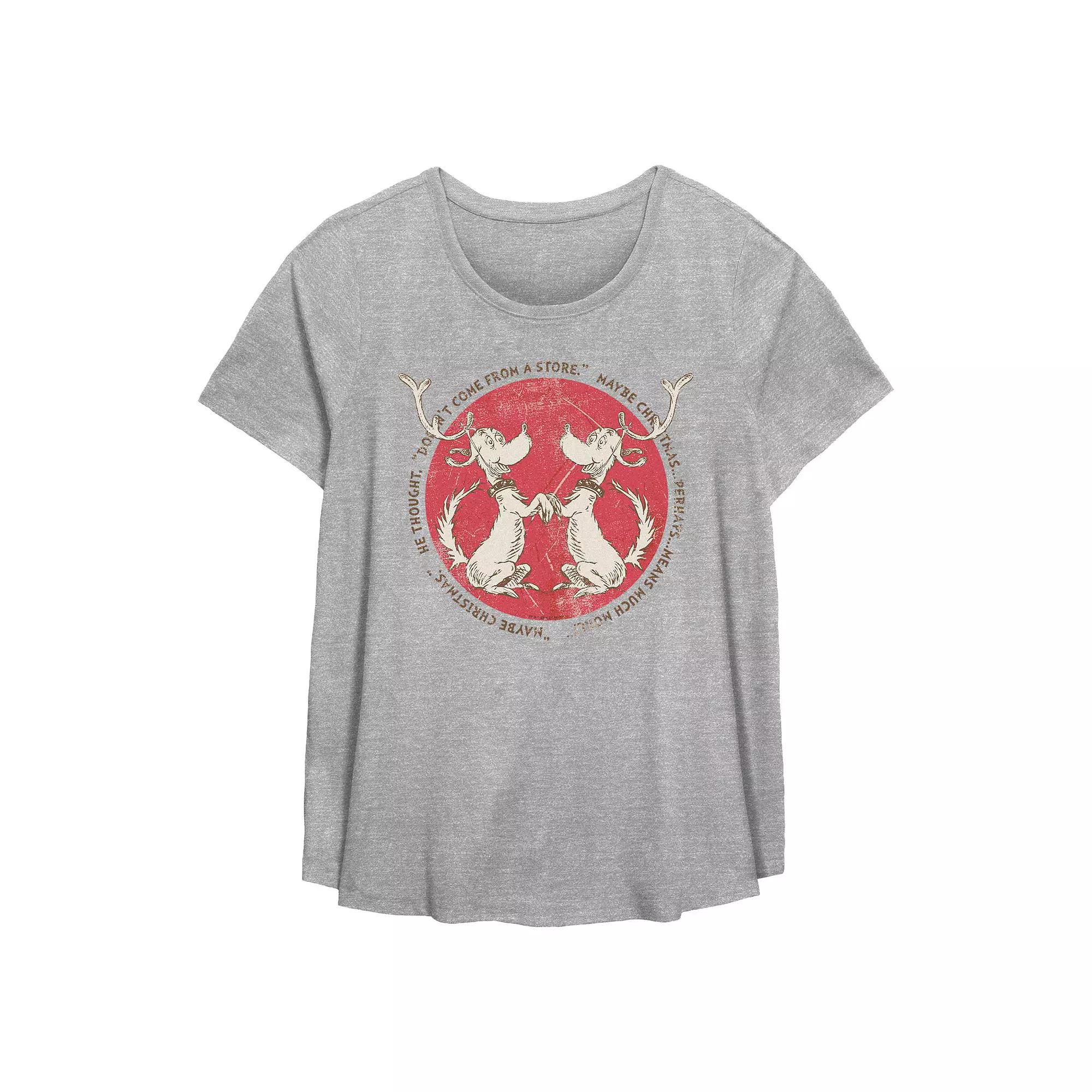 Plus Size Dr. Seuss Grinch Max The Reindeer Maybe Christmas Means Much More Flowy Graphic Tee, Women's, Size: 0X, Grey Gray Product Image