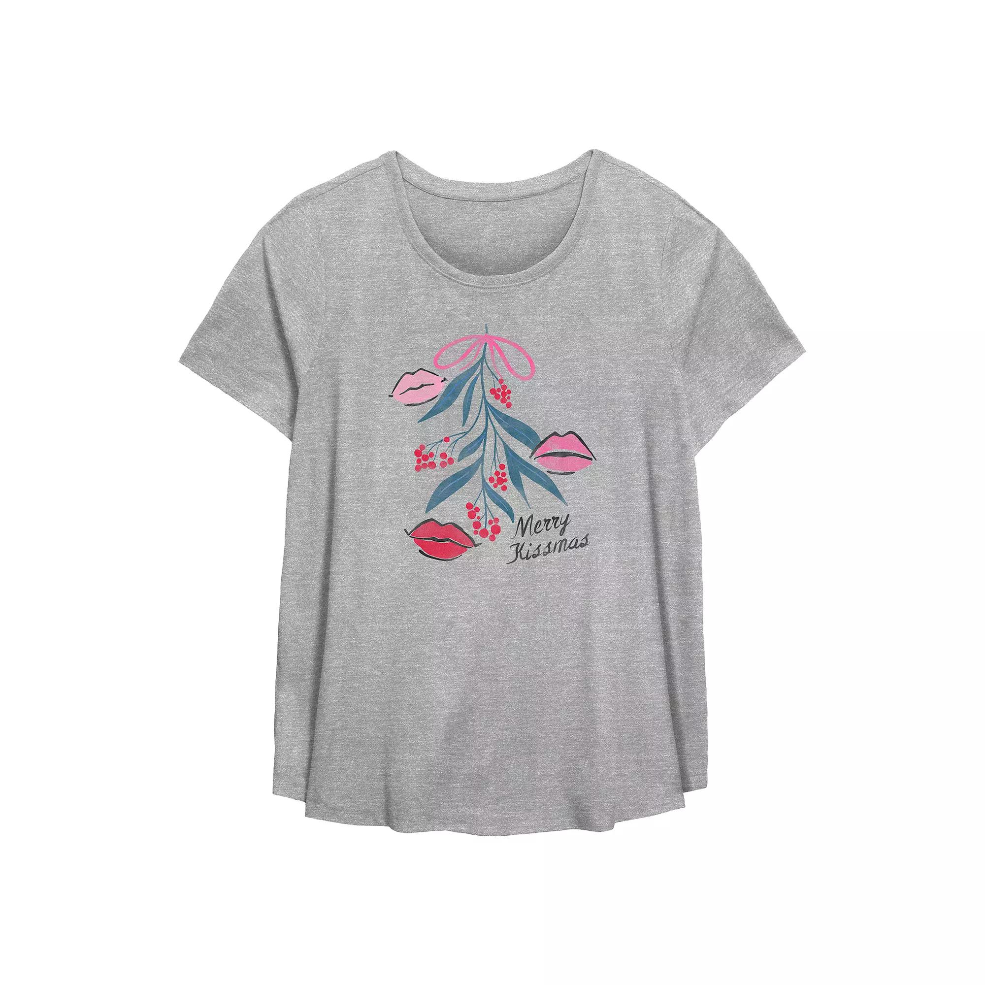 Plus Size Mistletoe Merry Kissmas Flowy Graphic Tee, Women's, Size: 2XL, Grey Gray Product Image