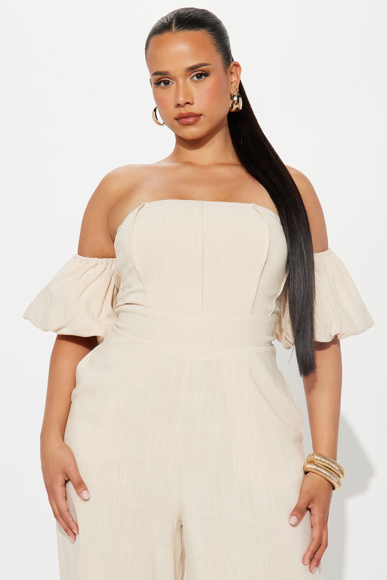 Out And About Linen Jumpsuit - Oatmeal Product Image