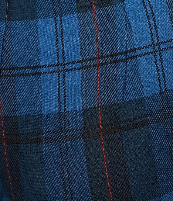 Slim Factor by Investments Ponte Knit Vallarta Blue Plaid No Waist Kick Flare Crop Split Hem Pants Product Image