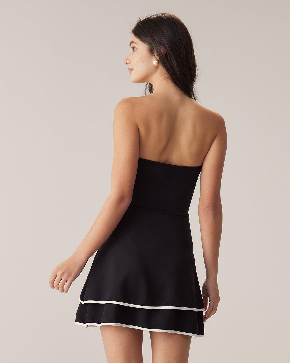 Black Contrast Strapless Mini Dress Product Image