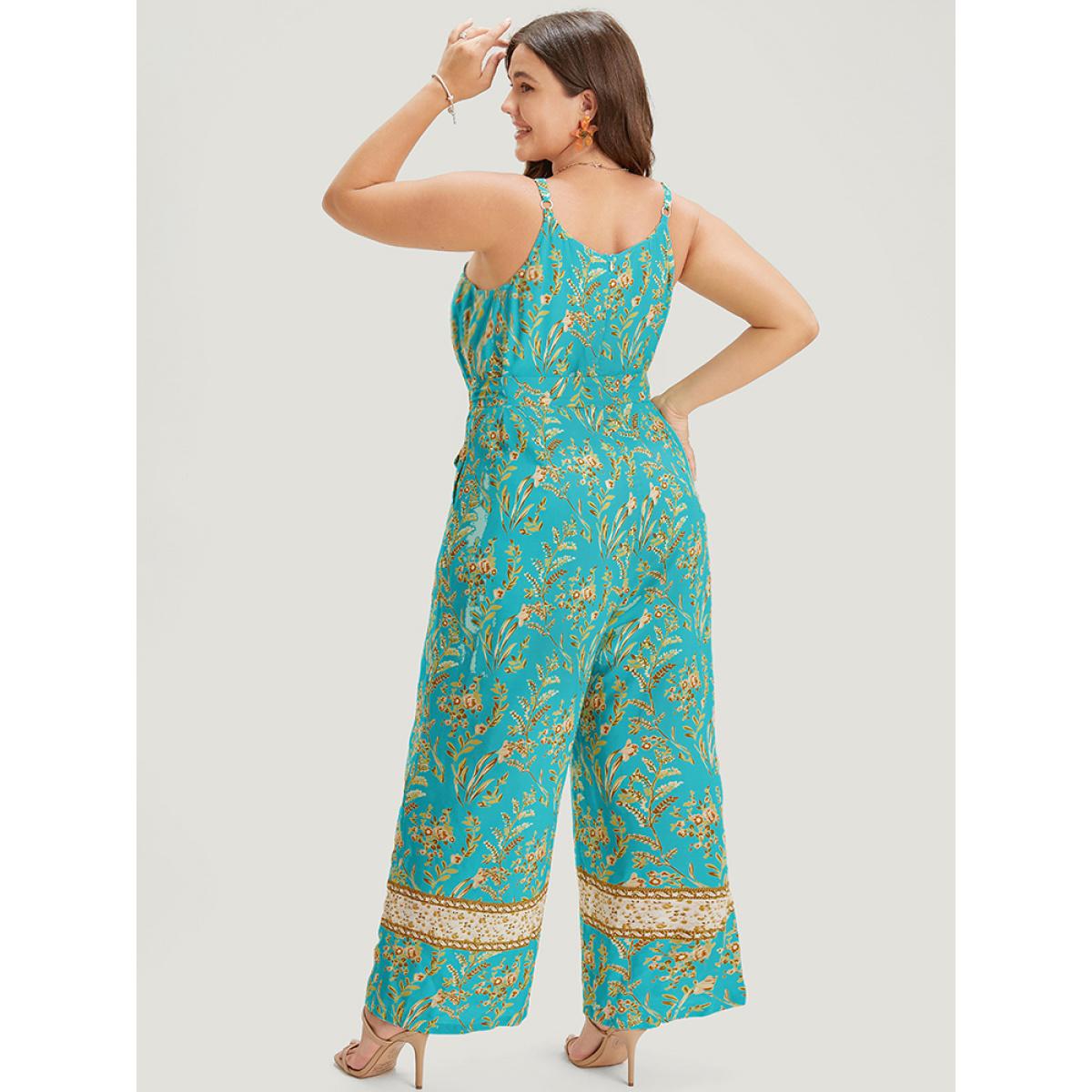 Plus Size Arctic Bandana Print Belt Pocket Spaghetti Strap Jumpsuit Women Vacation Sleeveless Spaghetti Strap Dailywear Loose Jumpsuits BloomChic 14-16/1X Product Image