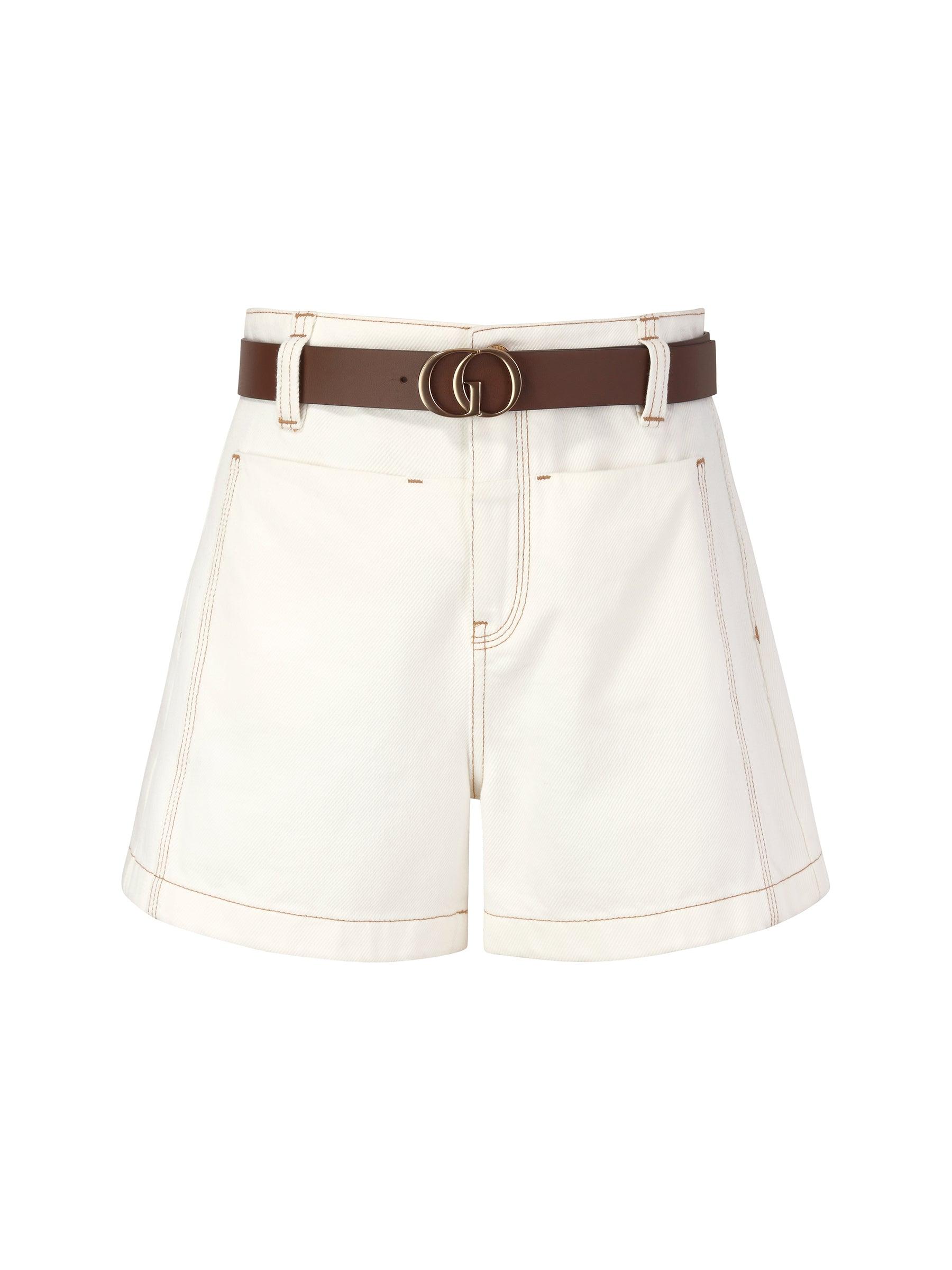 100% Cotton Denim Women Slim Fit Shorts With Belt Product Image