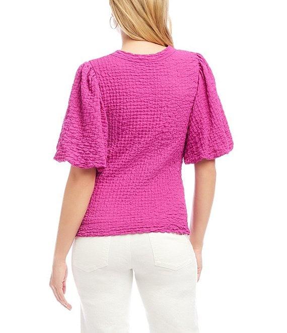 Karen Kane Textured Knit Crew Neck Short Puff Sleeve Top Product Image