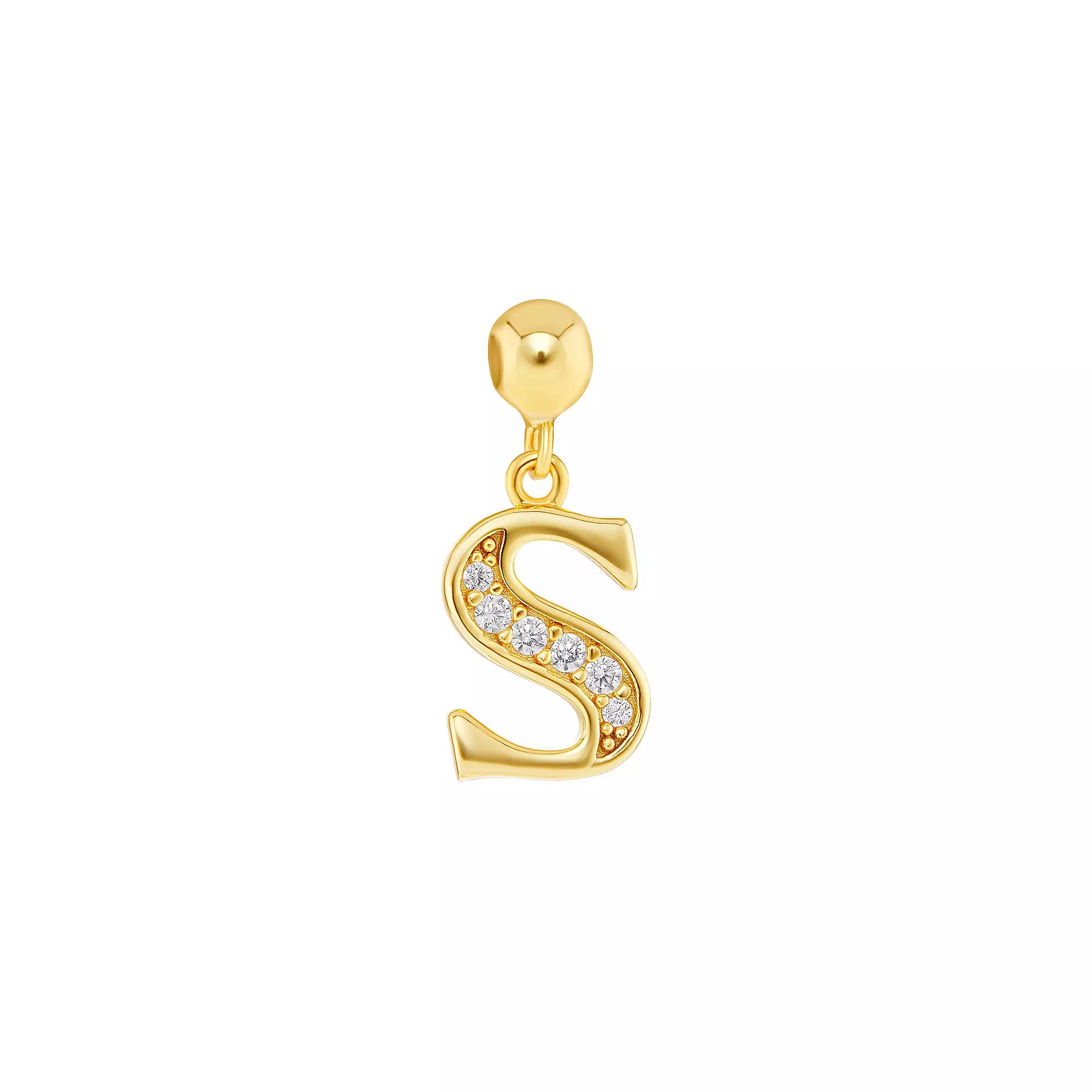 PRIMROSE 18k Gold Plated Pave Cubic Zirconia Initial Sliding Charm, Women's, Yellow Gold Tone S Product Image