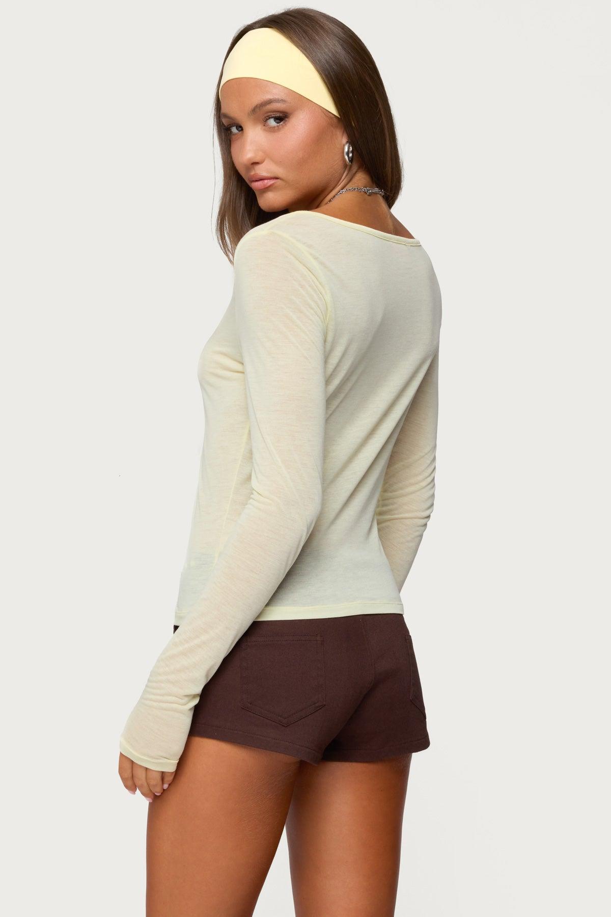 Ria Sheer Long Sleeve Henley Top Product Image