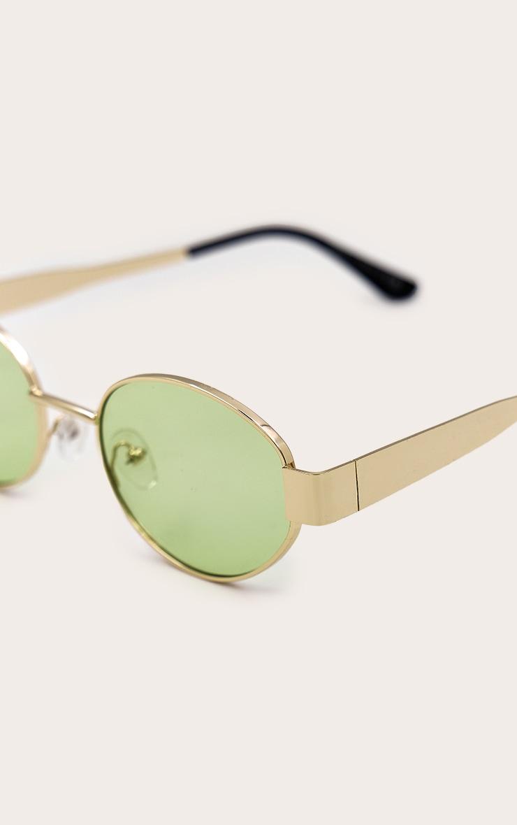 Gold Metal Frame Green Lens Round Sunglasses Product Image