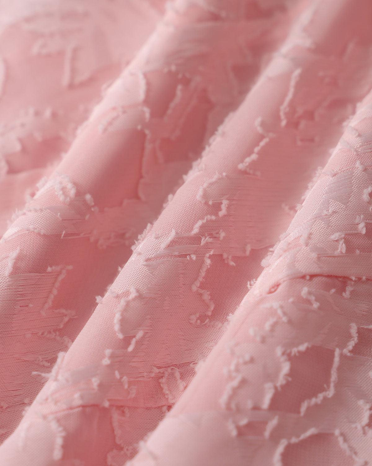 Pink Jacquard Ruched Square Neck Midi Dress Product Image