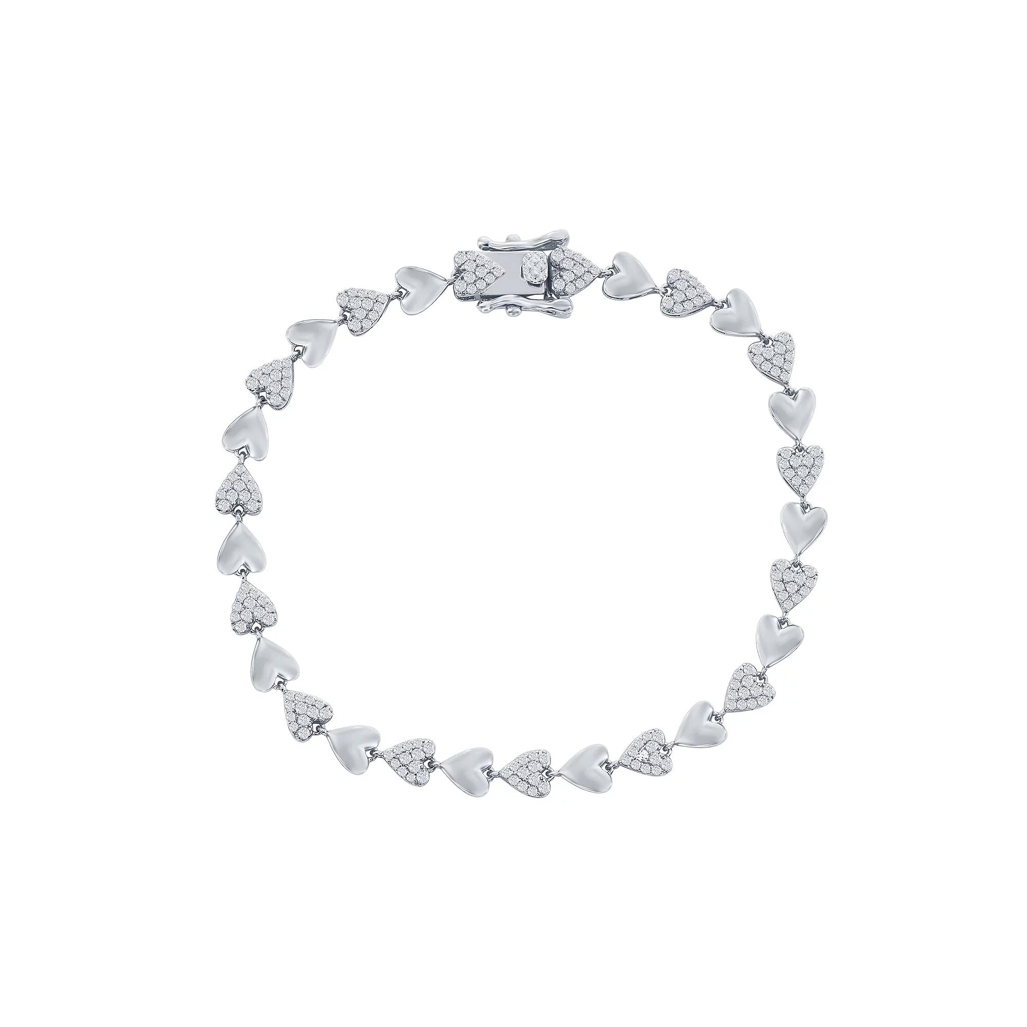 Argento Bella Sterling Silver Cubic Zirconia Heart Bracelet, Women's, Size: 5-9" ADJ Product Image